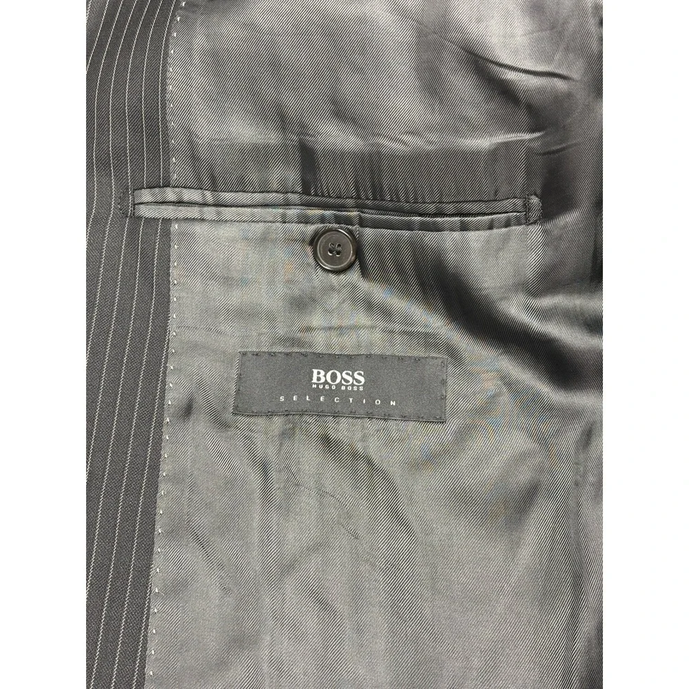 Hugo Boss Selection Portman Tower Blazer‎ Silk Wool Pinstripe Mens 42R black